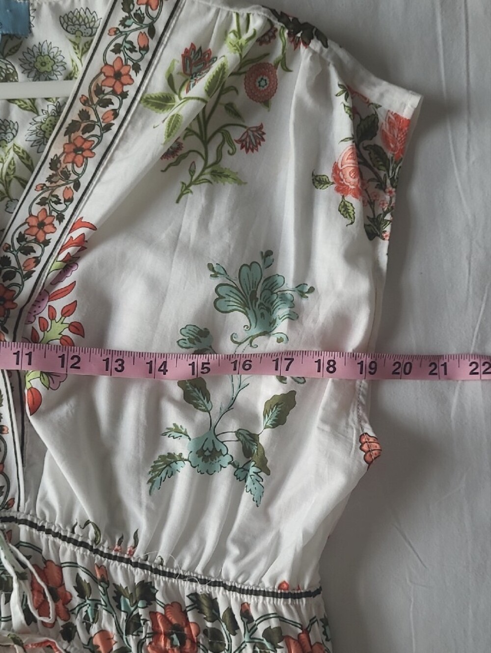 CeCe Maxi Floral Block Print Tiered White Dress with Pink, Green & Yellow Sz. M - Picture 7 of 16